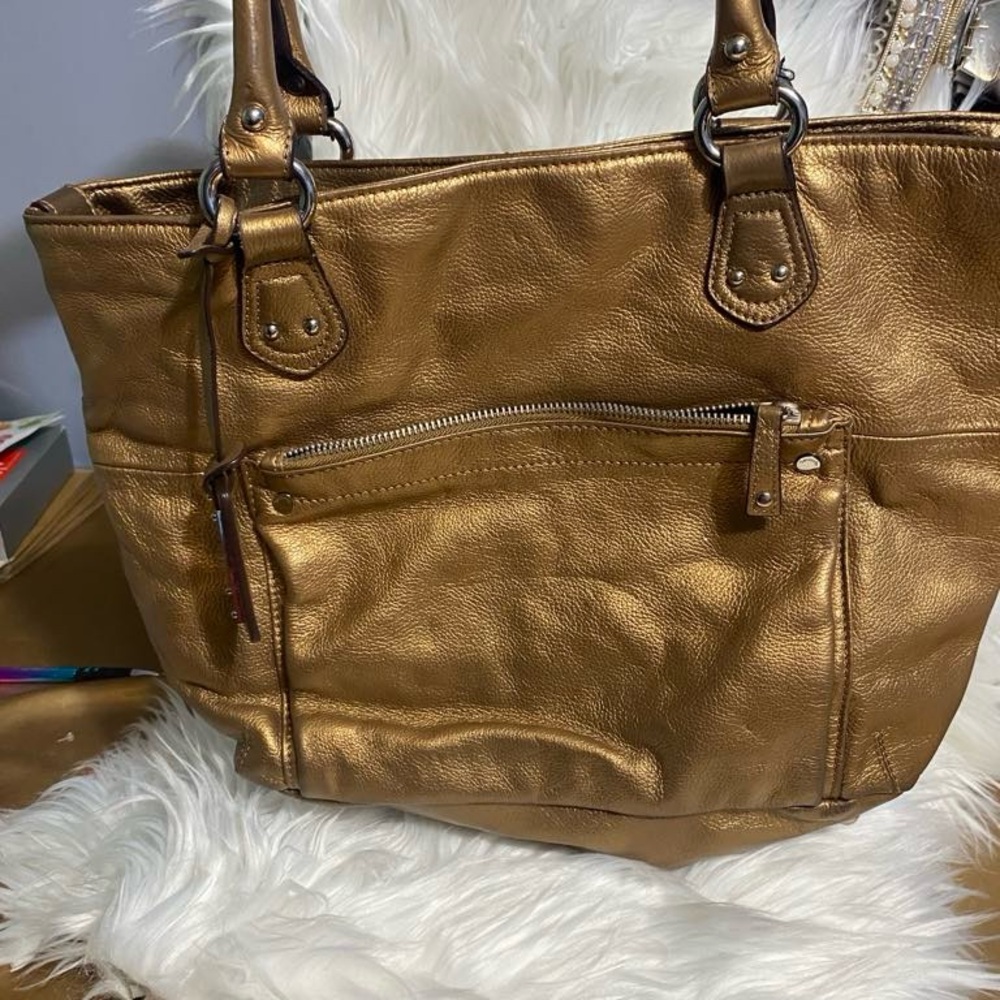 Tignanello Gold Leather Tote with Vintage Charm